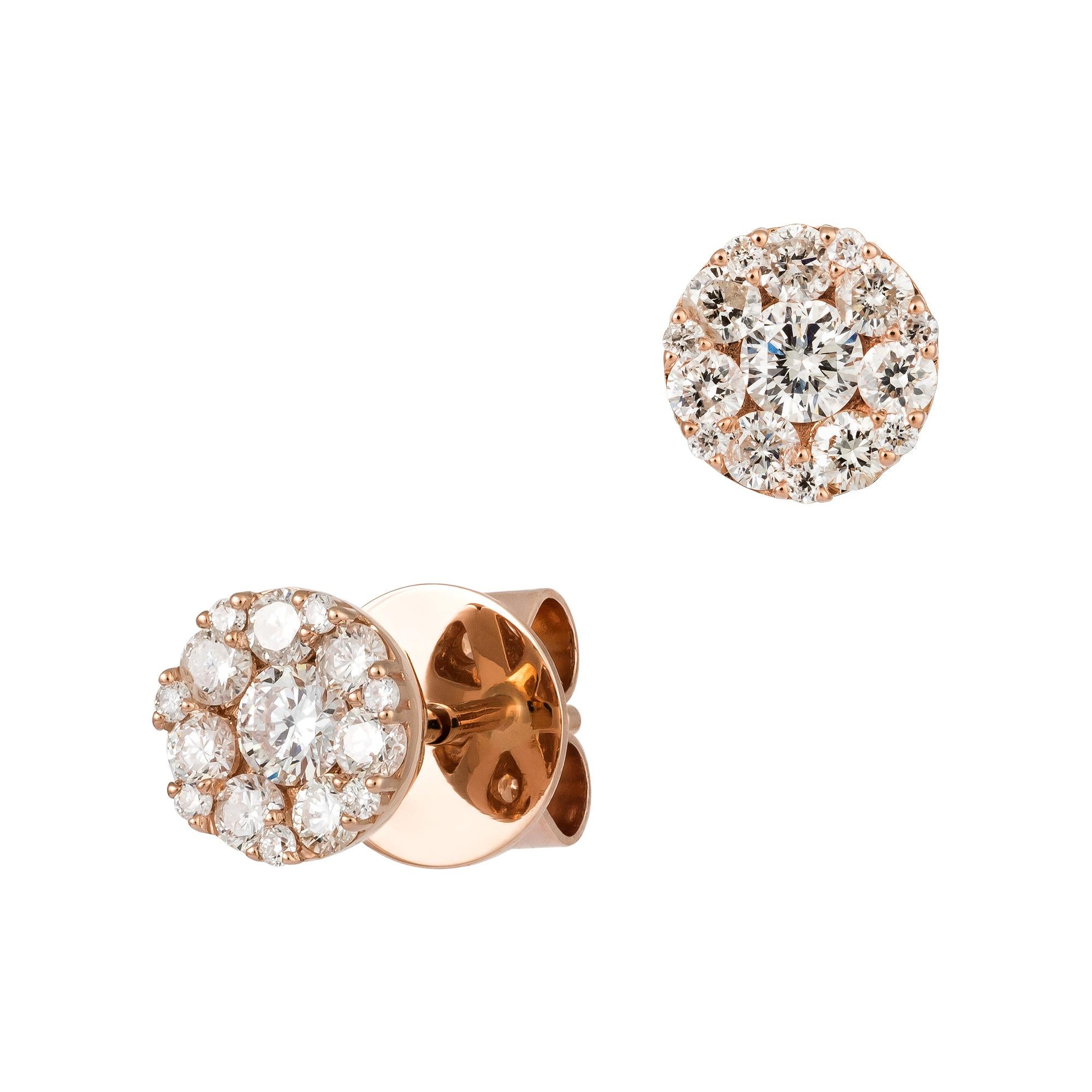 Studs Pink Gold 18K Earrings Diamond For Her In New Condition For Sale In Montreux, CH
