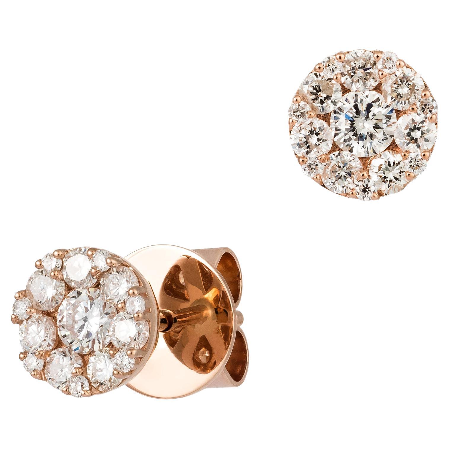 Studs Pink Gold 18K Earrings Diamond For Her For Sale