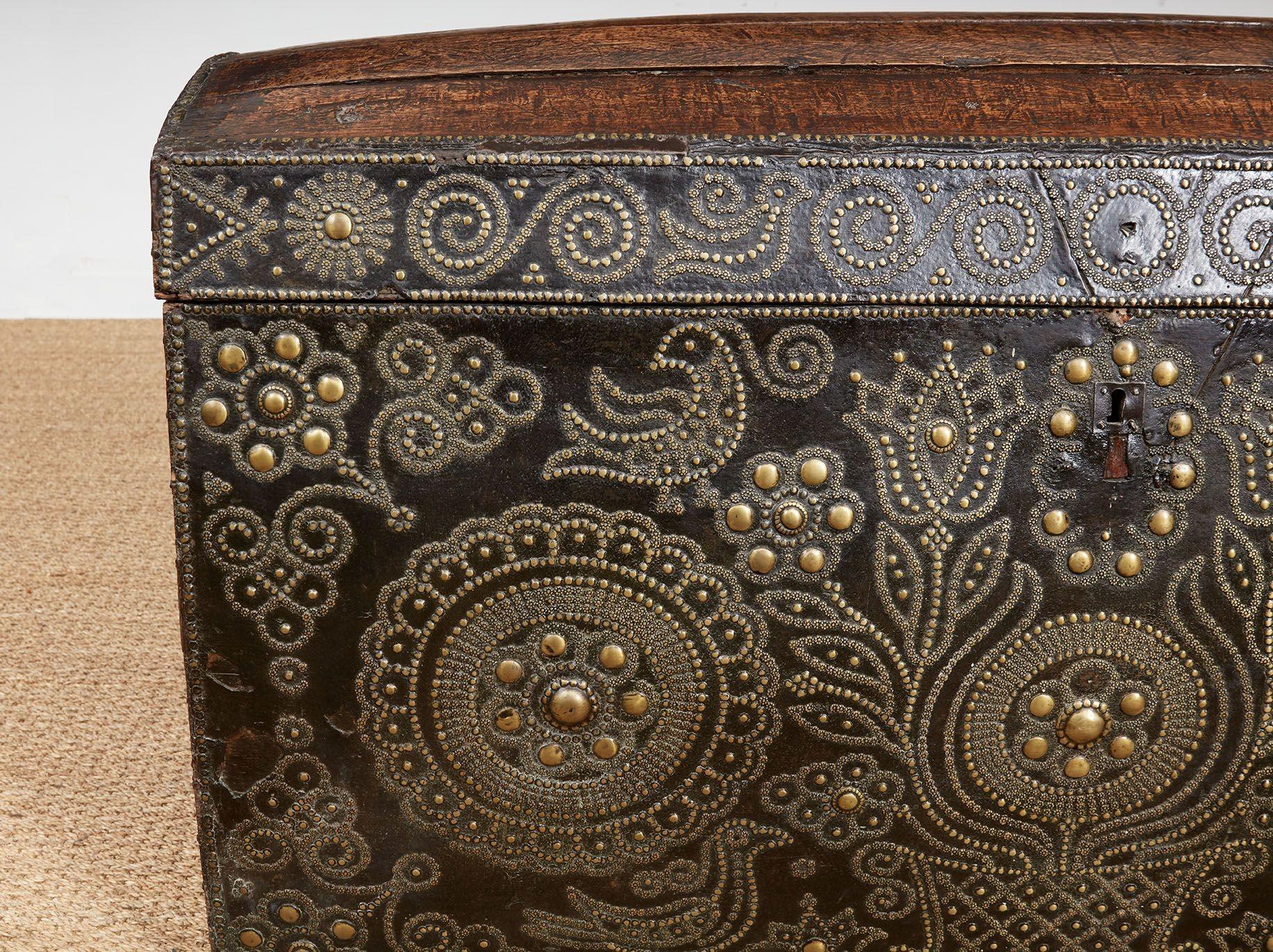 English Studwork Leather Chest For Sale