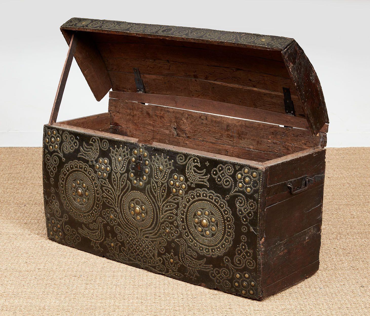 18th Century Studwork Leather Chest For Sale
