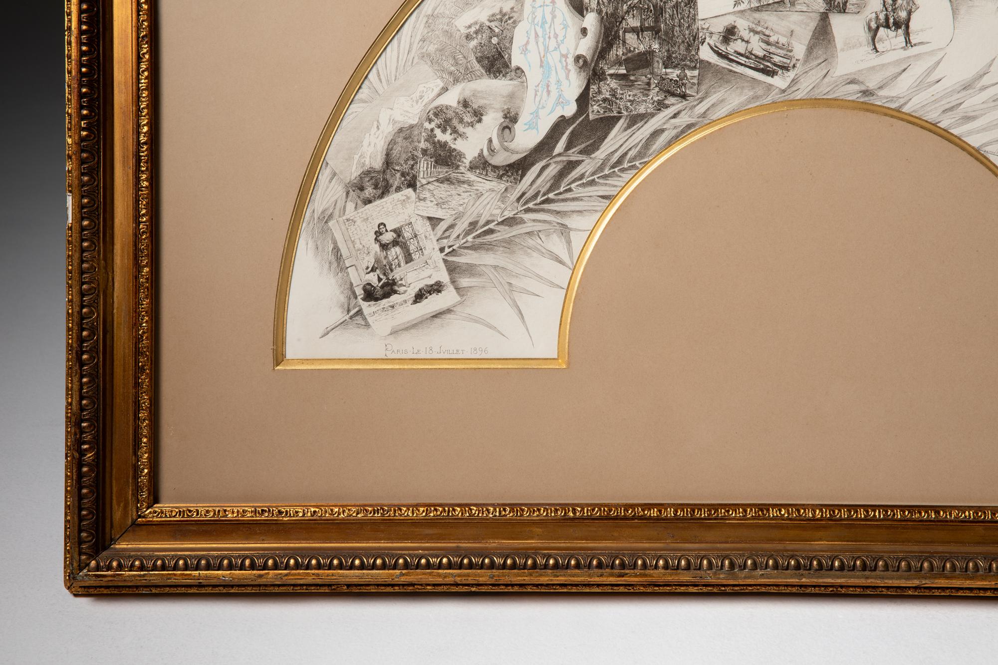 French Study for a fan – South America, signed and dated. Paris, 1896 For Sale