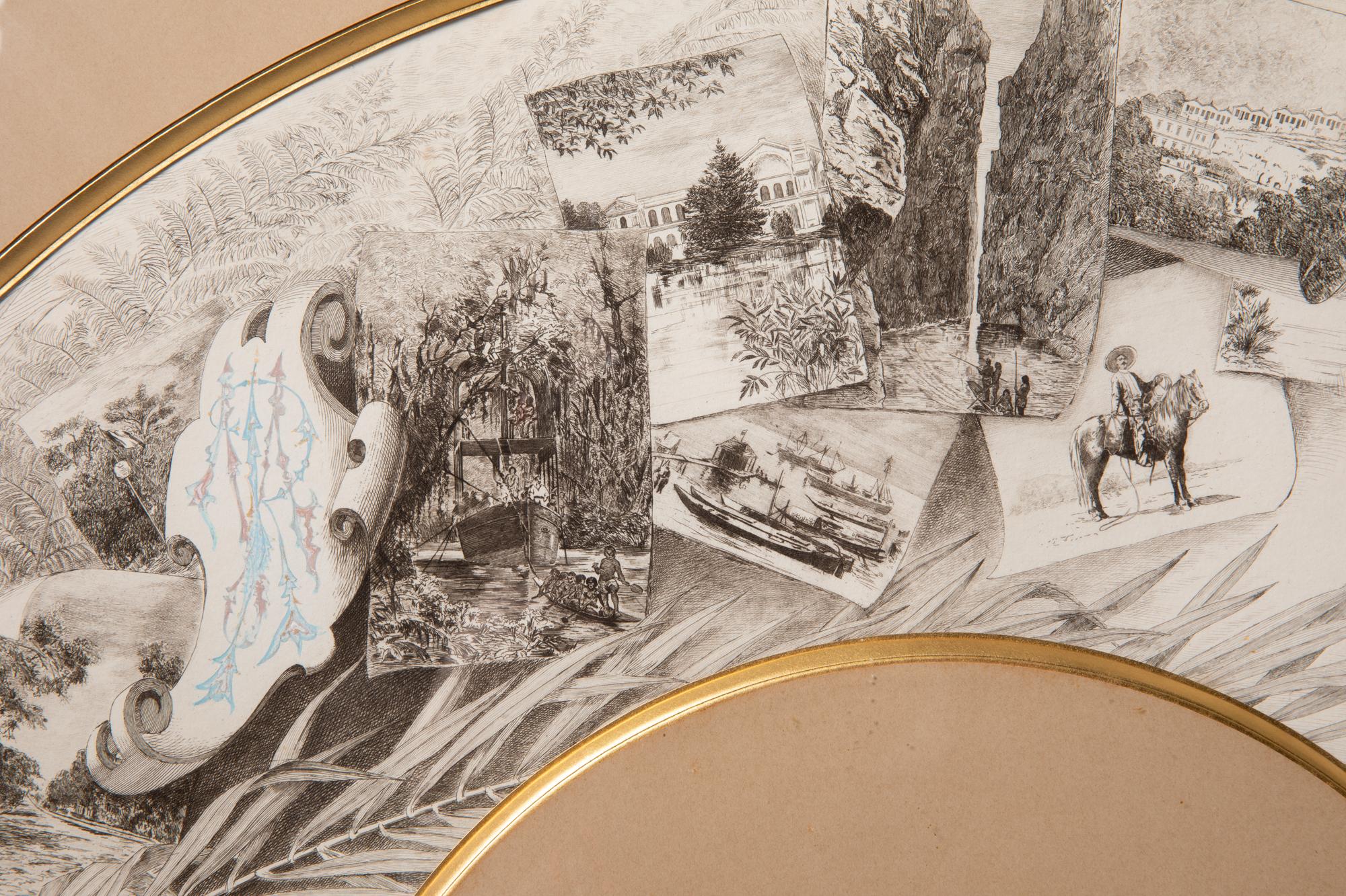 Hand-Painted Study for a fan – South America, signed and dated. Paris, 1896 For Sale