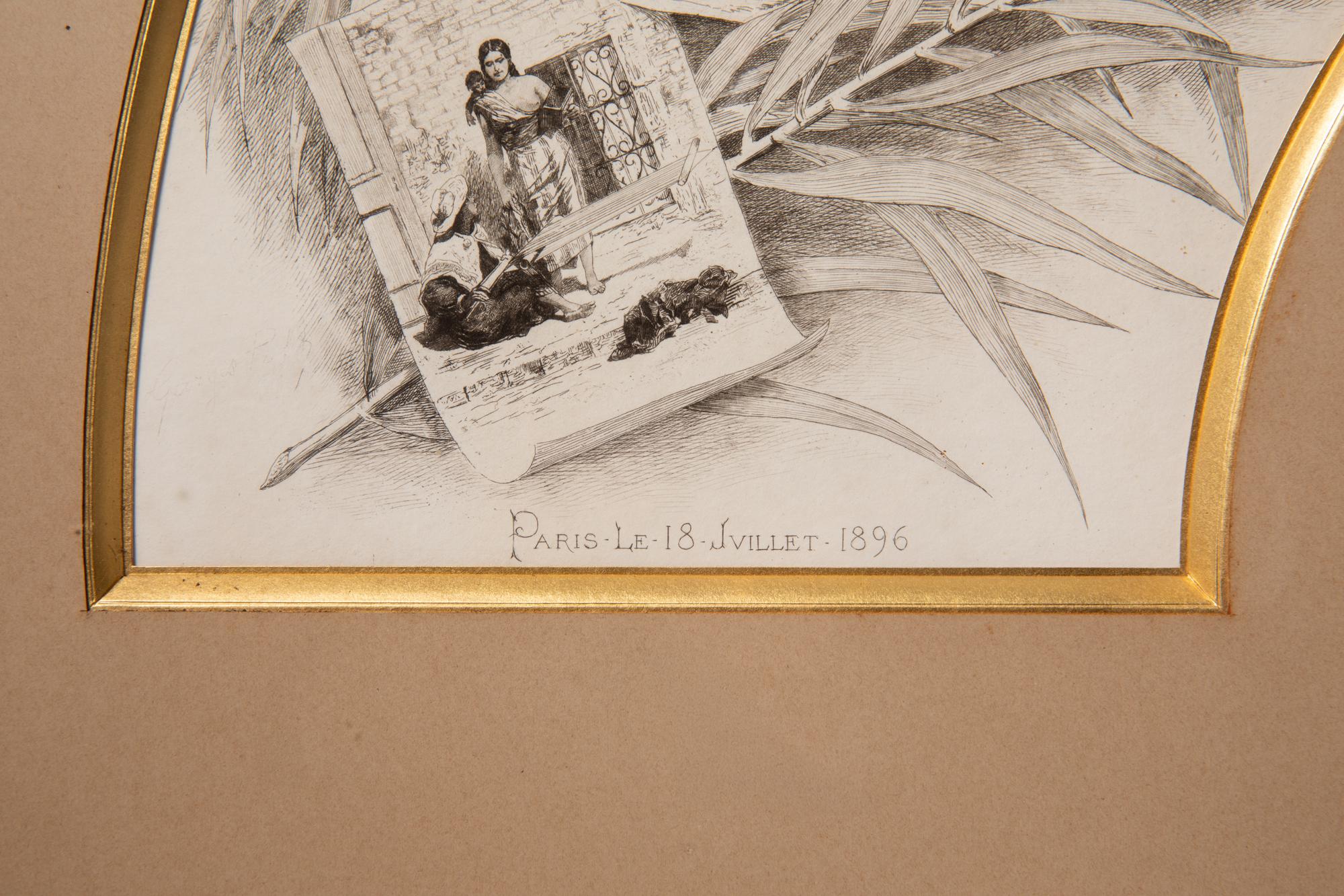 19th Century Study for a fan – South America, signed and dated. Paris, 1896 For Sale