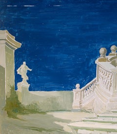 Study for a Painting of a Classic Italian Garden Courtyard on Board