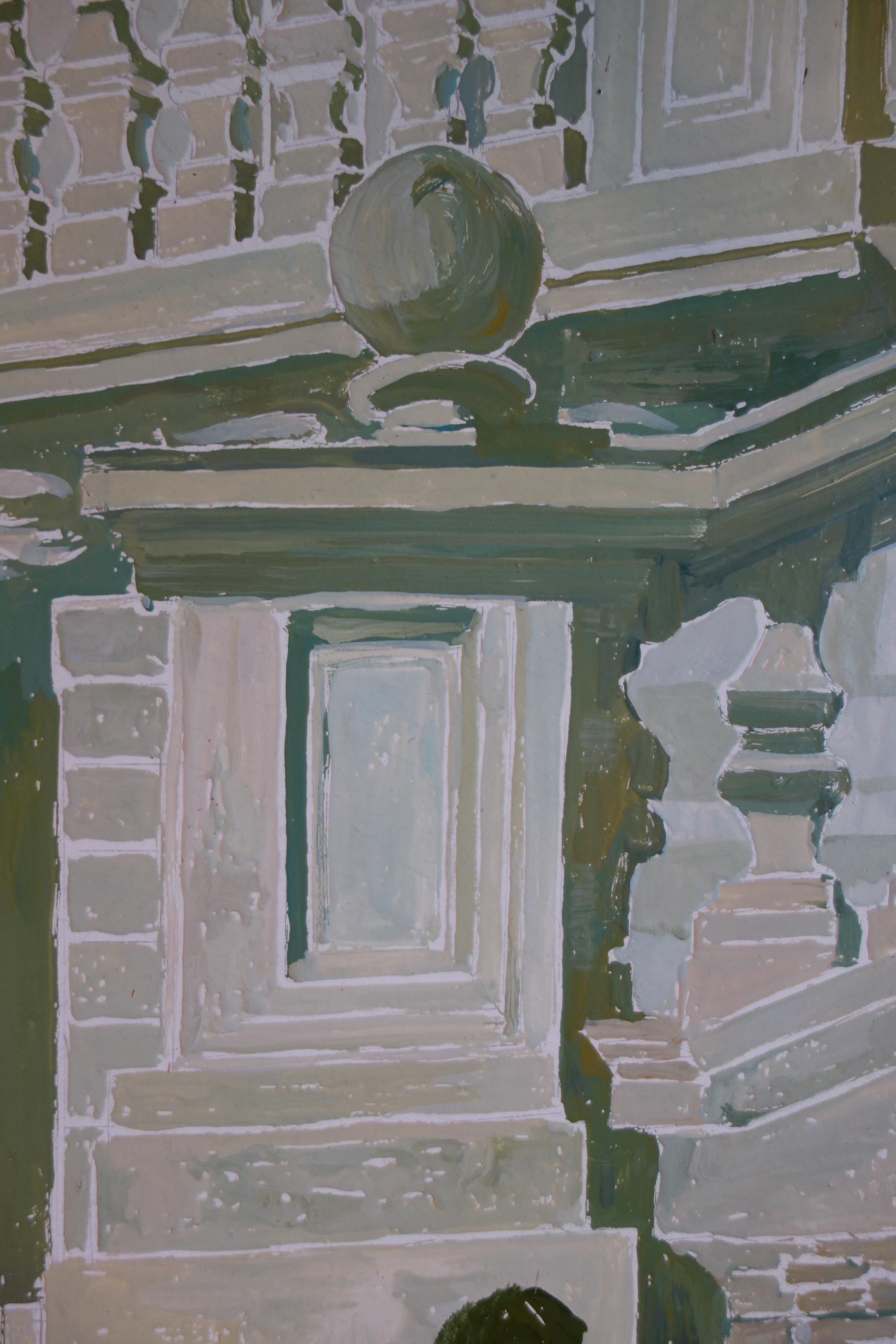 Acrylic Study for a Painting of a Classic Italian Garden Courtyard on Board For Sale