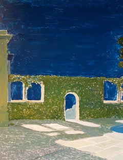 Studio per un dipinto di una classica fontana da giardino italiana su tavola