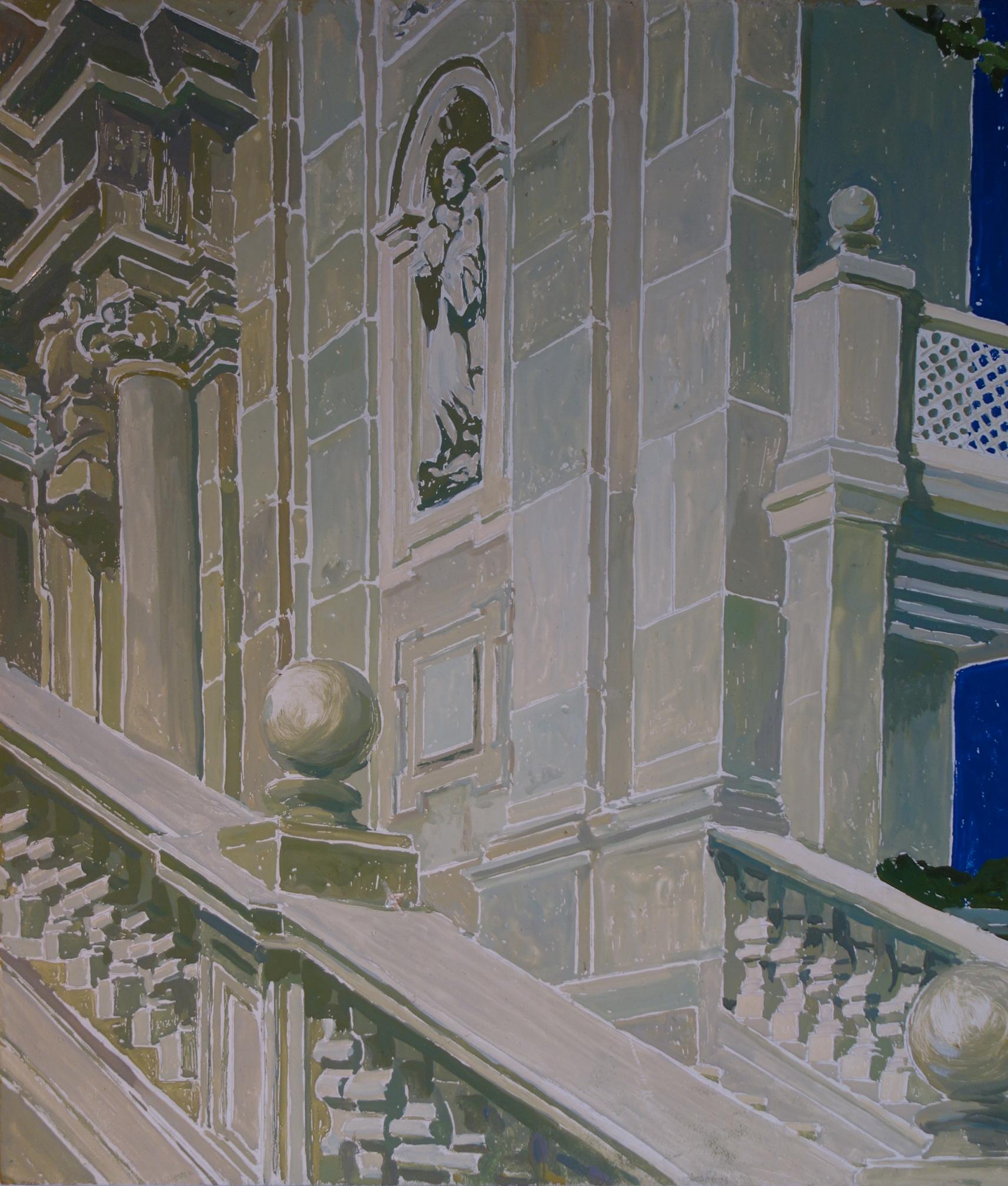 One of six fun vintage study for an Italian Classic garden stairs. Probably some scenographic preparation. Really pleasant scenery and nice vivid color on the blue and white scale, circa 1960.