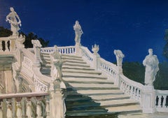 Studie für ein Gemälde einer klassischen italienischen Gartentreppe auf Karton