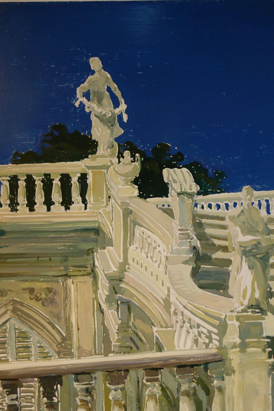 Neoclassical Revival Study for a Painting of a Classic Italian Garden Stairs on Board For Sale