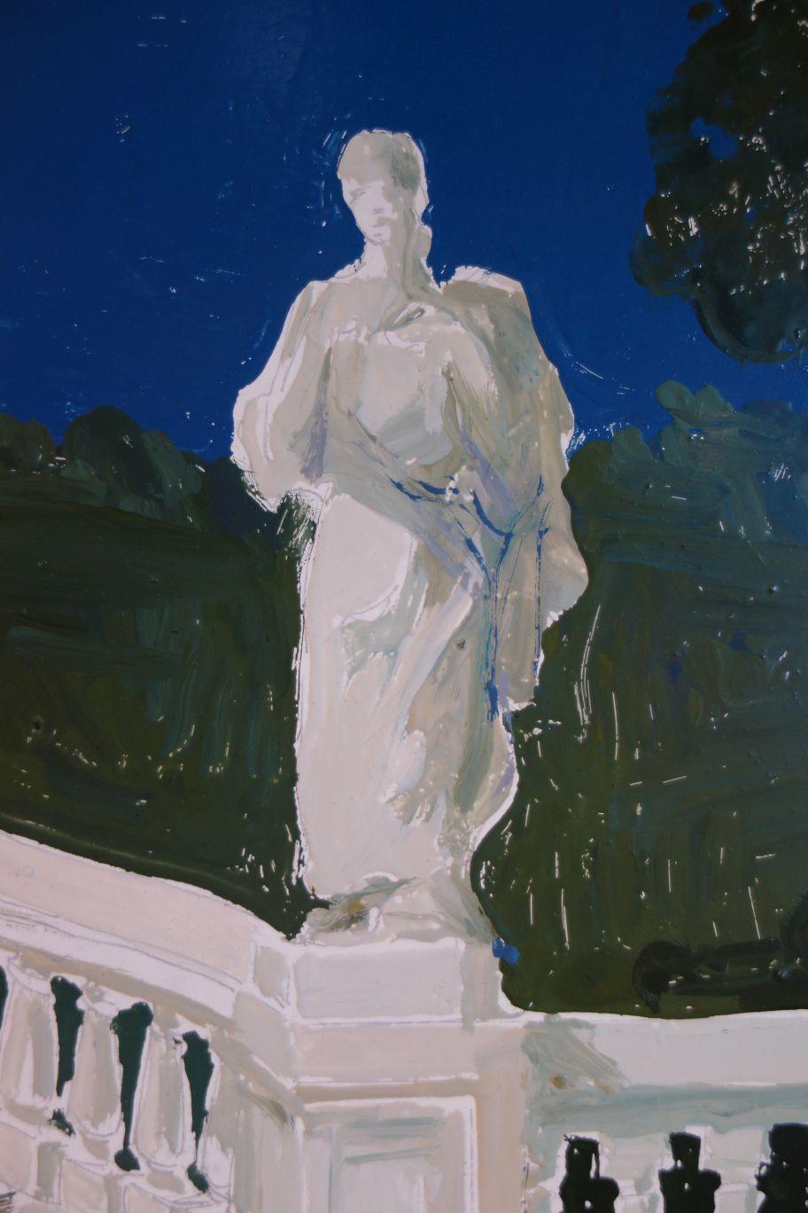 Hand-Painted Study for a Painting of a Classic Italian Garden Stairs on Board For Sale