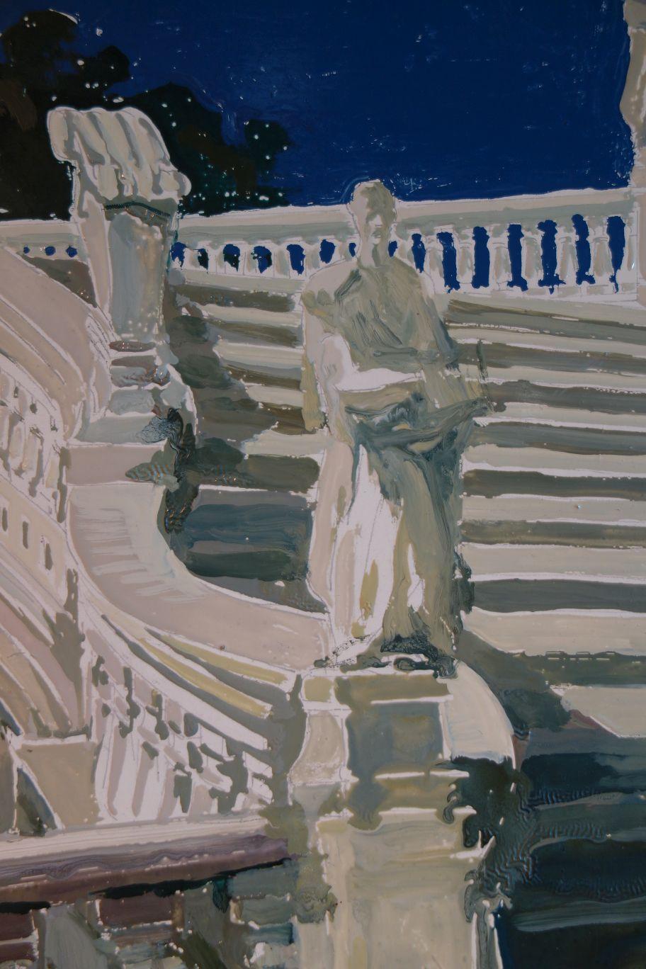 20th Century Study for a Painting of a Classic Italian Garden Stairs on Board For Sale