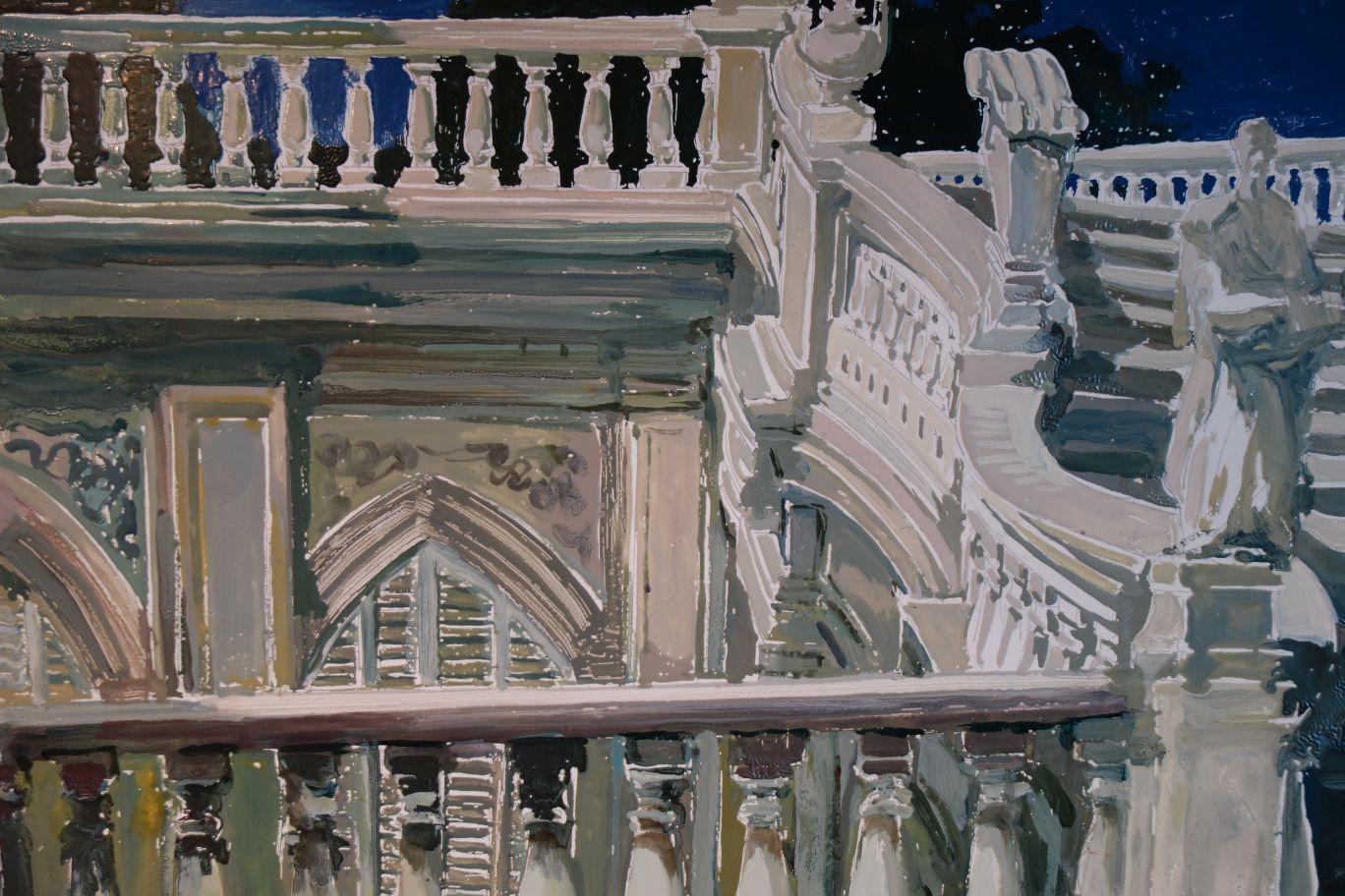 Study for a Painting of a Classic Italian Garden Stairs on Board For Sale 1