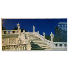 Vintage Study for a Painting of a Classic Italian Garden Stairs on Board