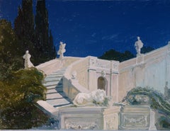 Study for a Painting of a Classic Italian Garden Stairs with Lion on Board