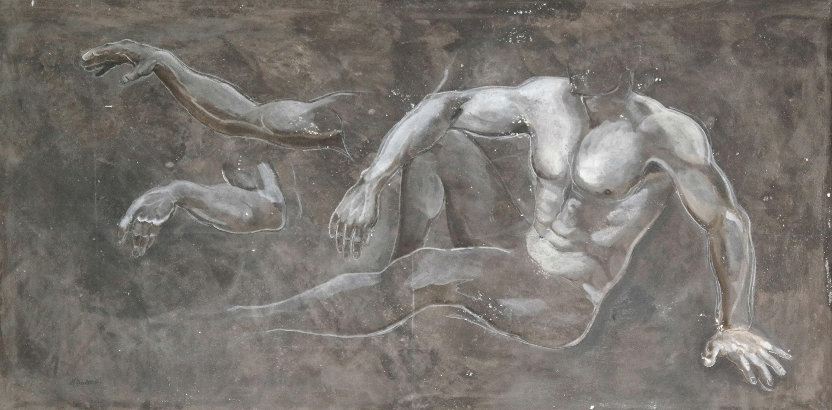 Mid-Century Modern Étude à Fresco - Peinture Fresco d'un torse masculin par Melissa Barbieri en vente