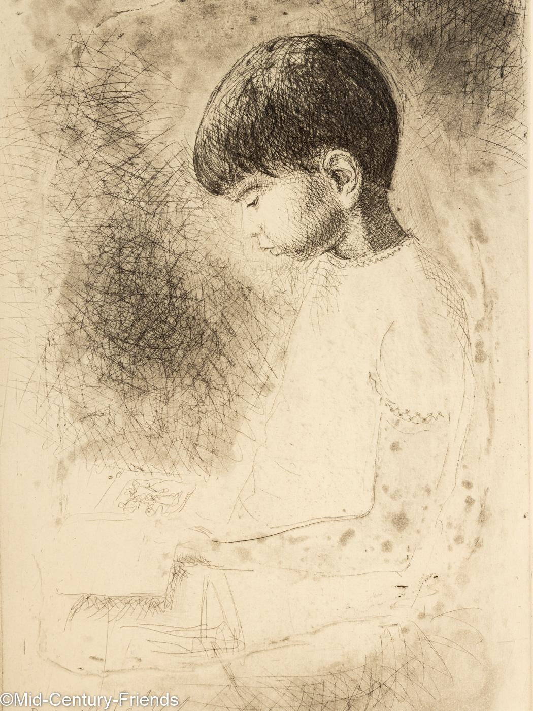 Etched Study of A Boy by Louis Bastin etching on paper For Sale