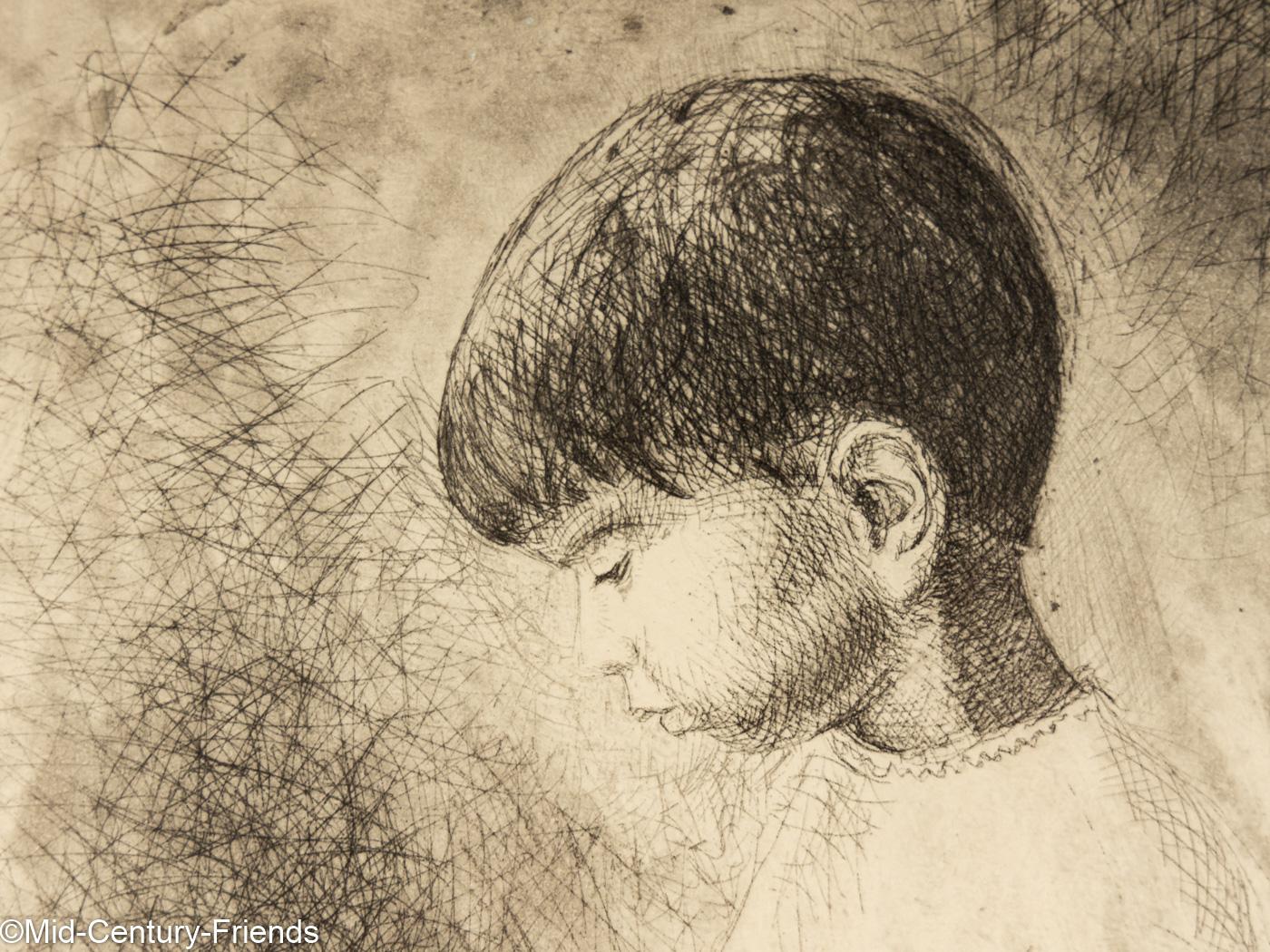 Study of A Boy by Louis Bastin etching on paper In Good Condition For Sale In Neuss, NW