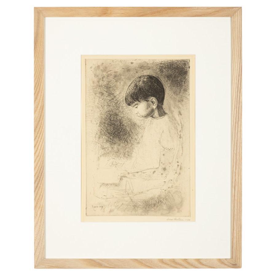 Study of A Boy by Louis Bastin etching on paper