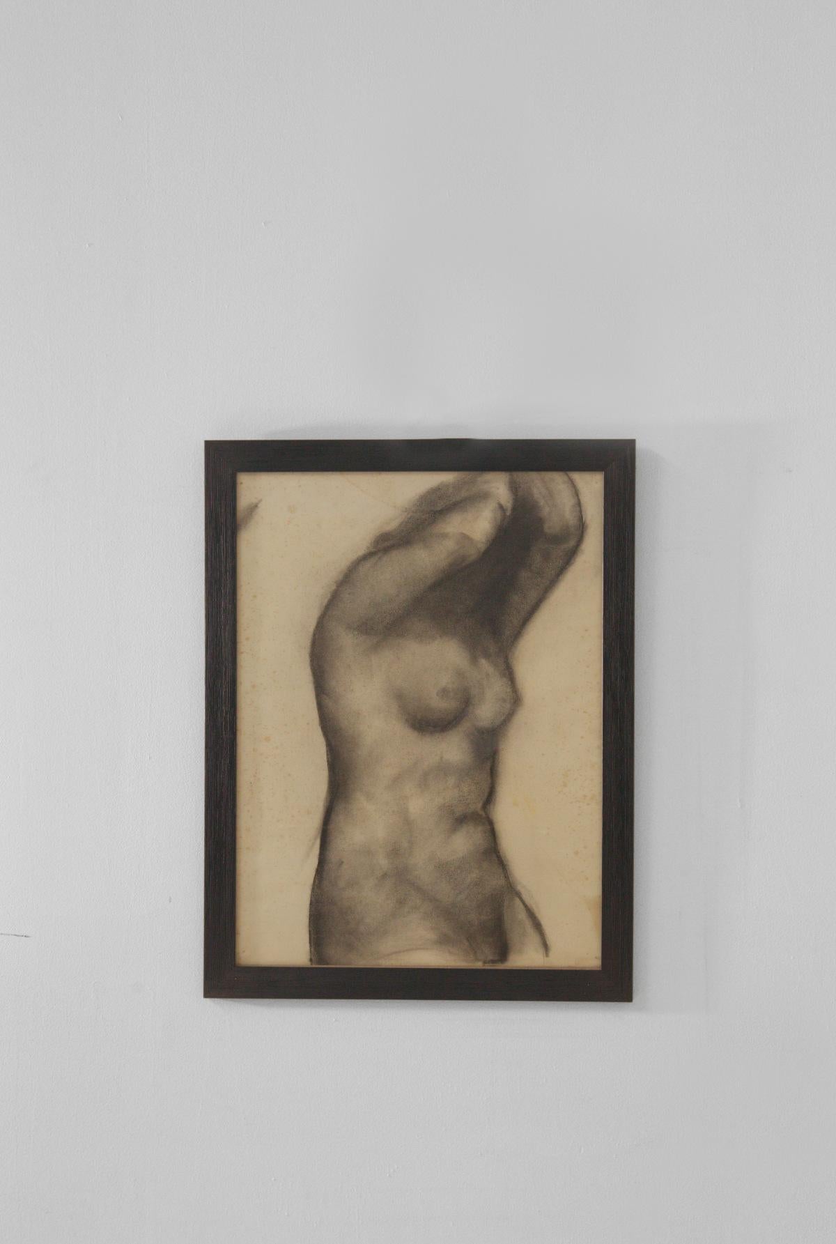 Studie eines weiblichen Aktes, italienische futuristische Kohlezeichnung (Futuristisch) im Angebot