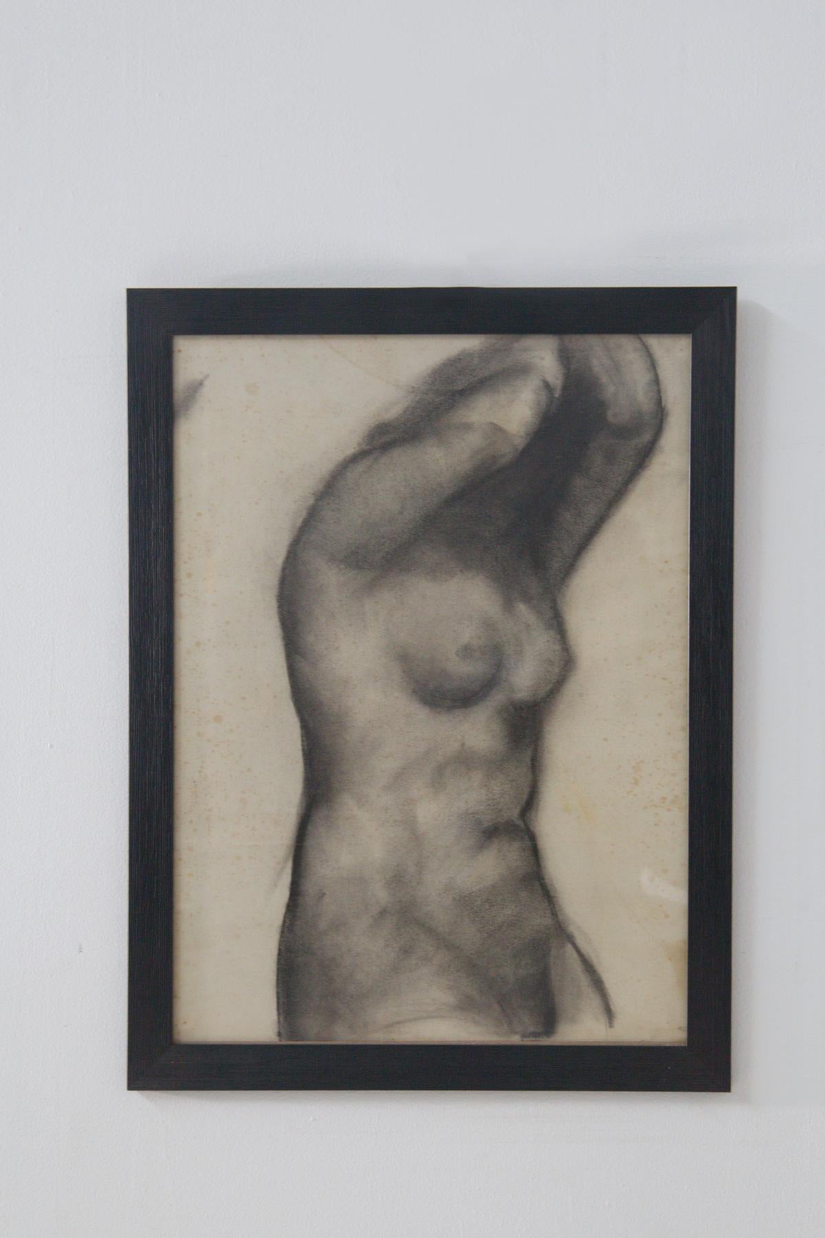 Studie eines weiblichen Aktes, italienische futuristische Kohlezeichnung (Italian) im Angebot