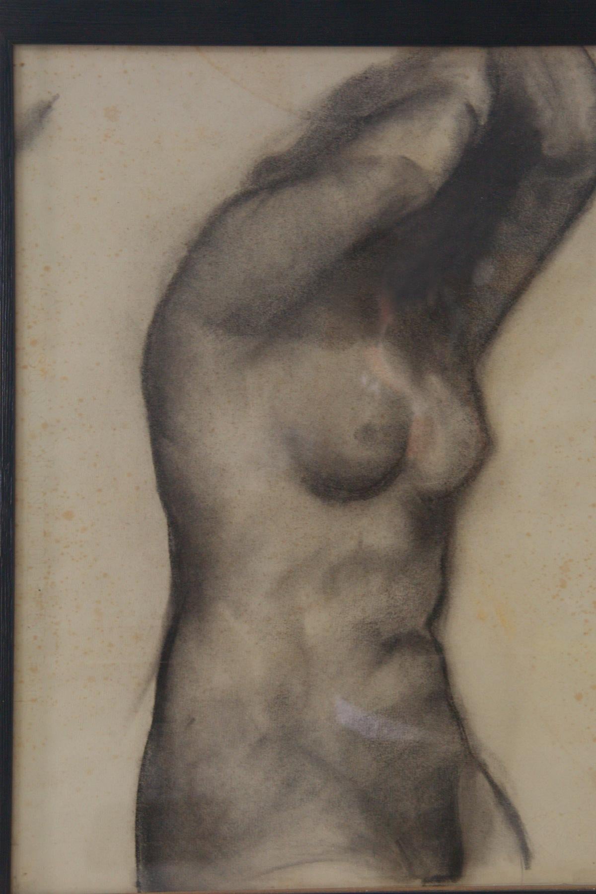 Studie eines weiblichen Aktes, italienische futuristische Kohlezeichnung (Holz) im Angebot