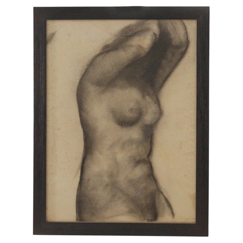 Studie eines weiblichen Aktes, italienische futuristische Kohlezeichnung im Angebot