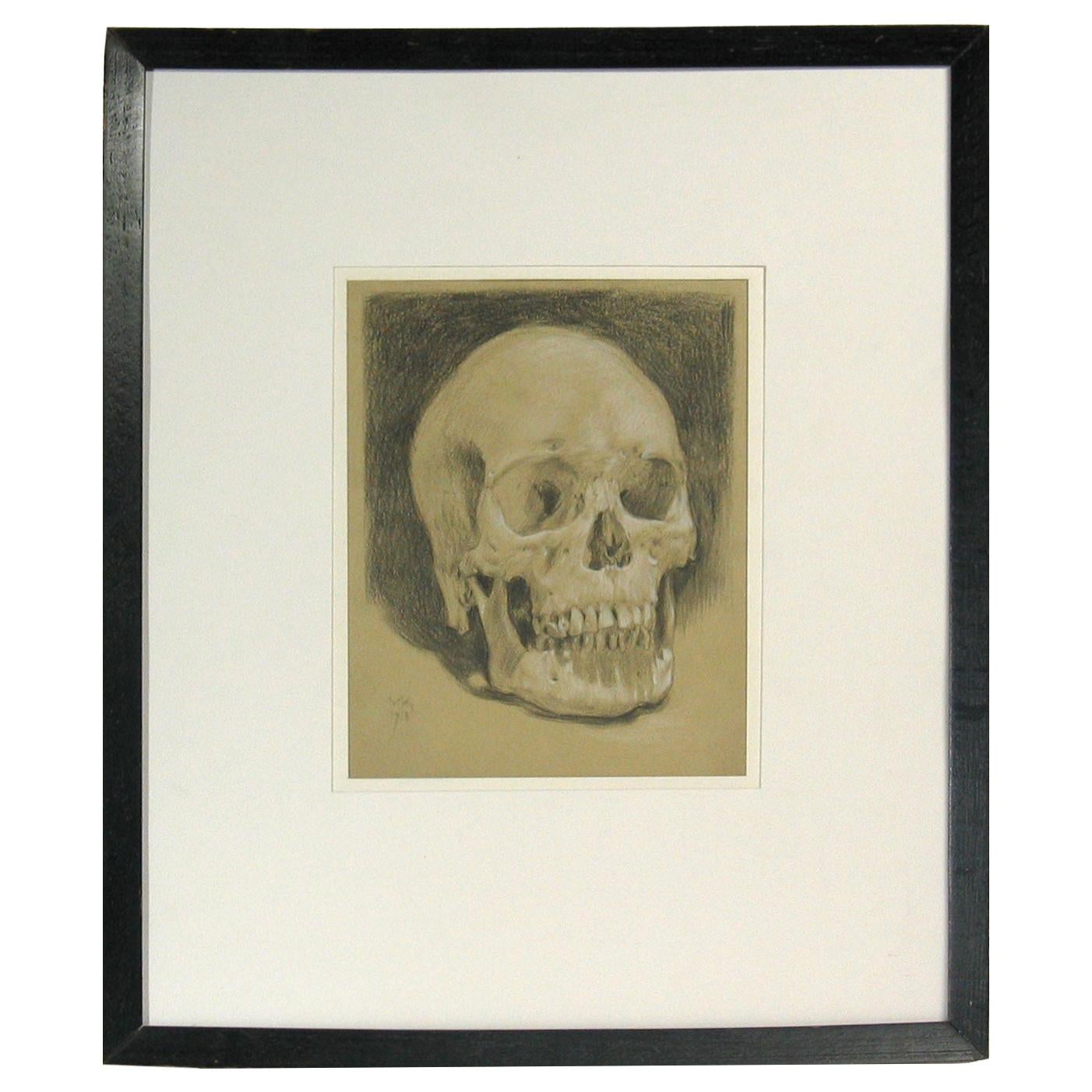 Study of a Human Skull Drawing Dated 1918 For Sale