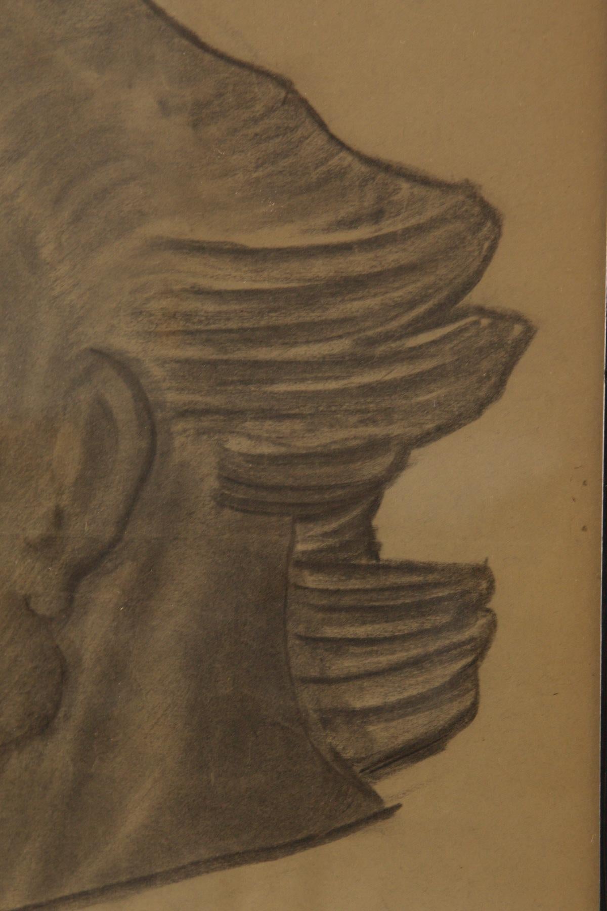 Study of a male head - Italian futurist charcoal drawing In Good Condition For Sale In Milano, IT