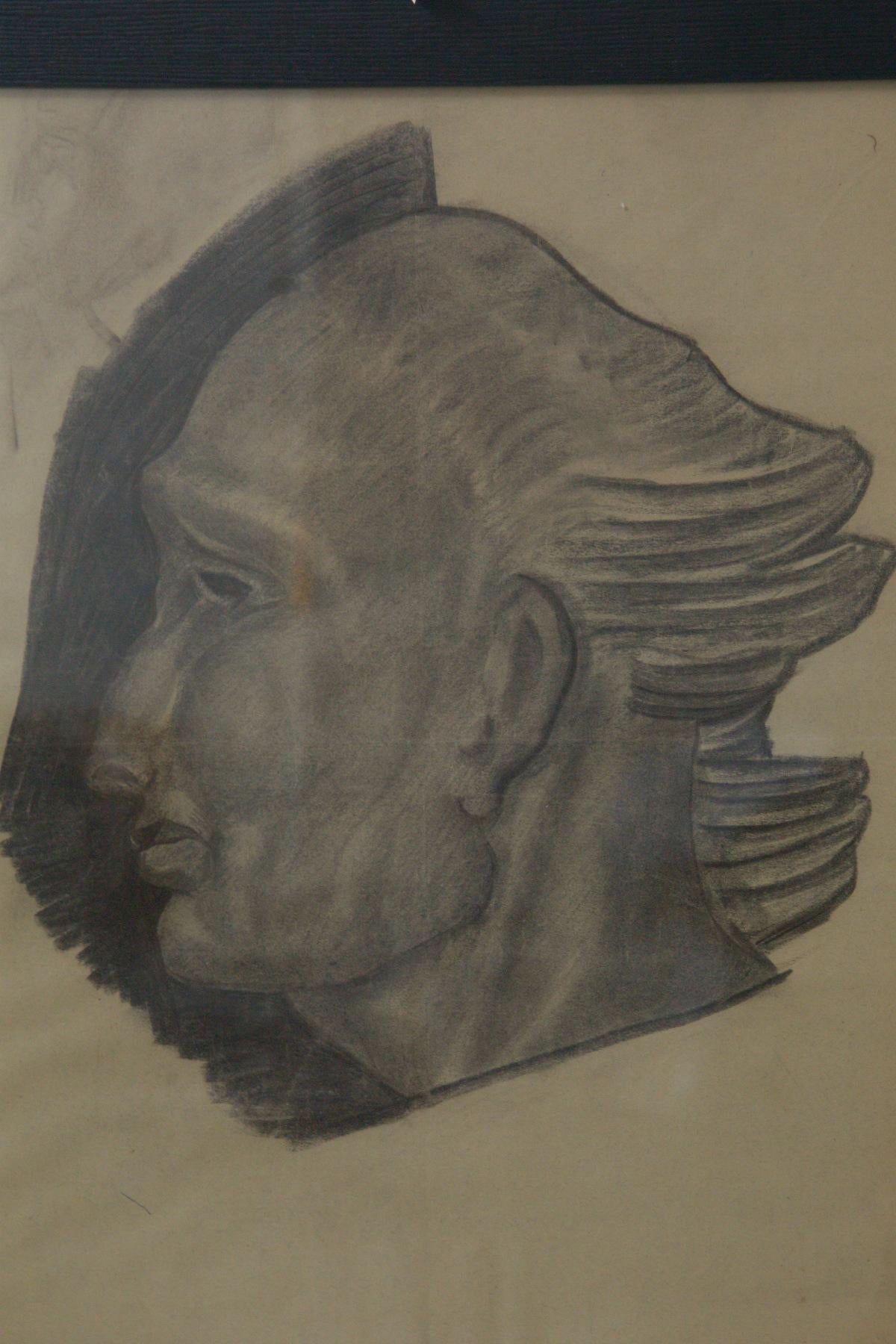 Early 20th Century Study of a male head - Italian futurist charcoal drawing For Sale