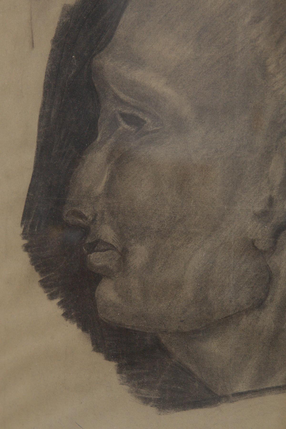 Wood Study of a male head - Italian futurist charcoal drawing For Sale