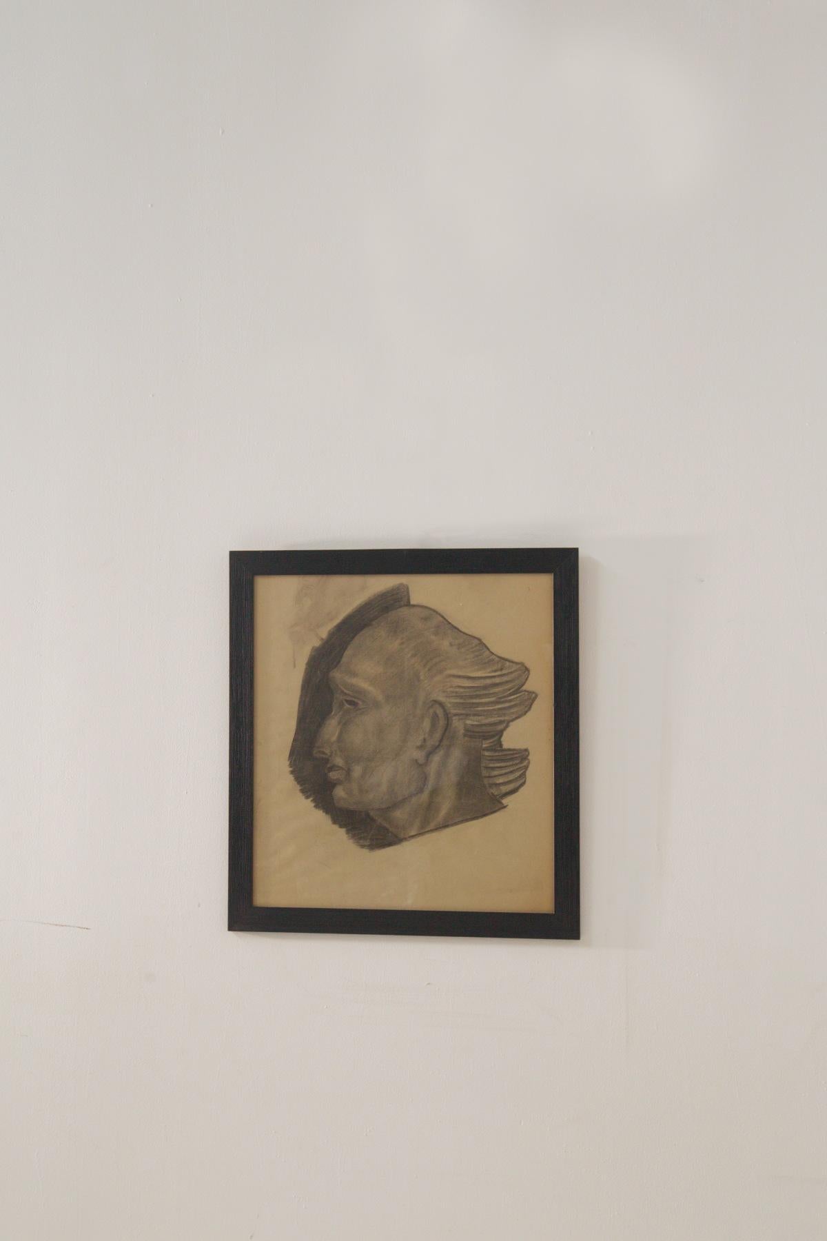 Study of a male head - Italian futurist charcoal drawing For Sale 3
