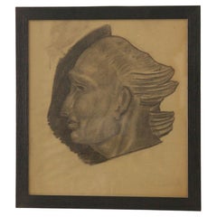 Antique Study of a male head - Italian futurist charcoal drawing