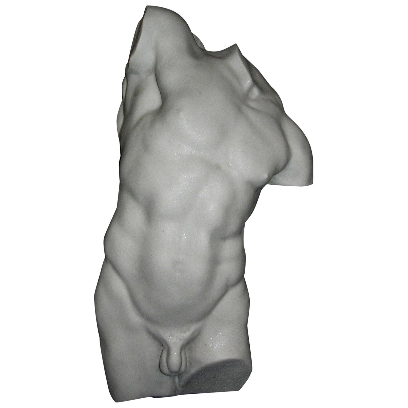 Study of a Male Torso Marble Bust Sculpture, 20th Century For Sale