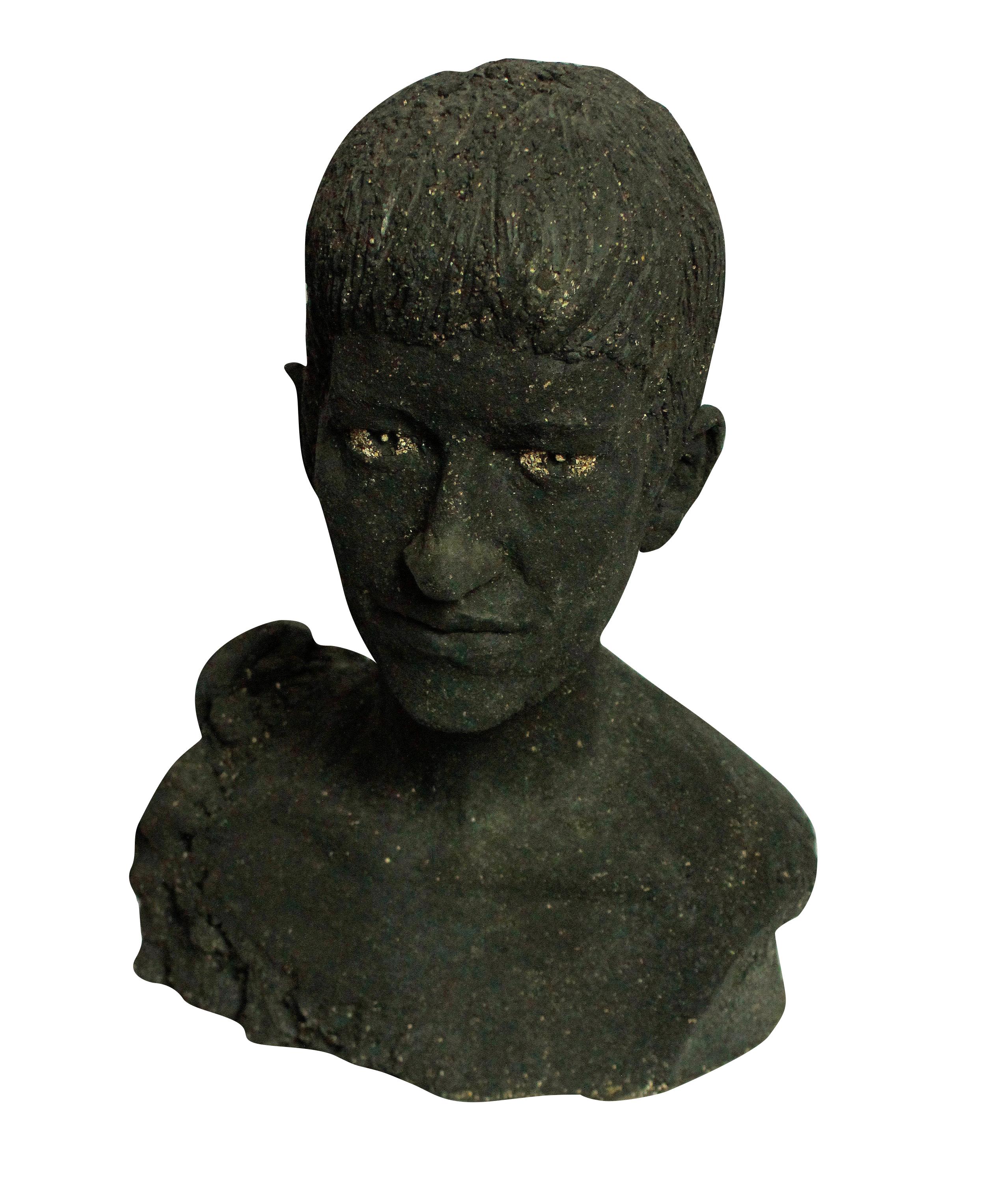 An unusual ceramic study of a Pompeian youth incorporating volcanic ash and material. Very heavy.