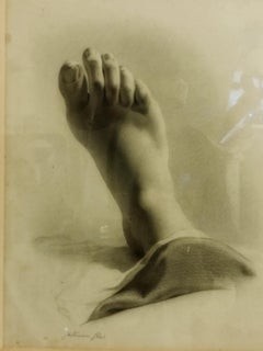 Study of a Right Foot, Pencil Drawing Signed Gallinoni