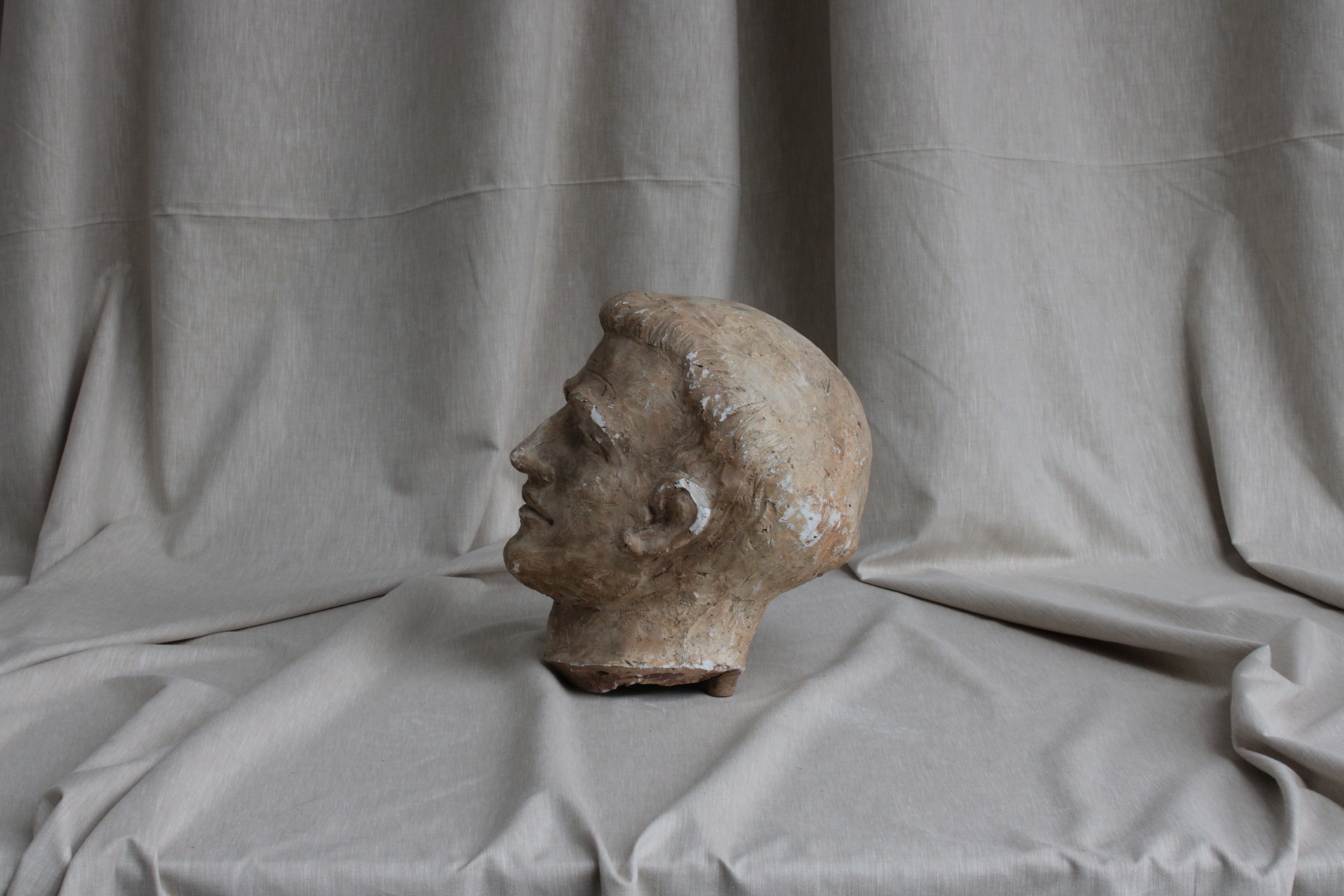 Schoolhouse Study of Male Head in Patinated Plaster, Portugal Sec. xx For Sale