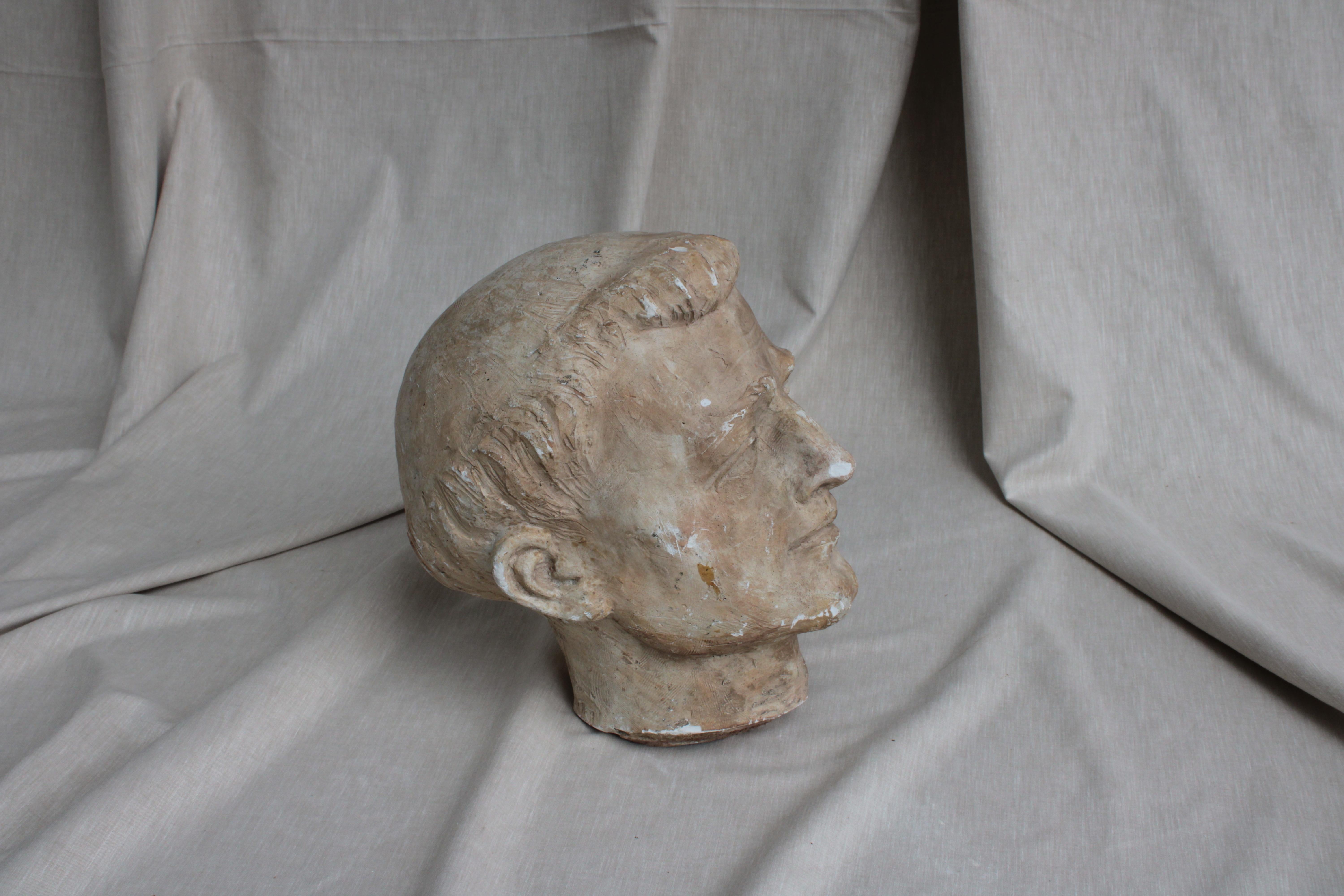 Portuguese Study of Male Head in Patinated Plaster, Portugal Sec. xx For Sale