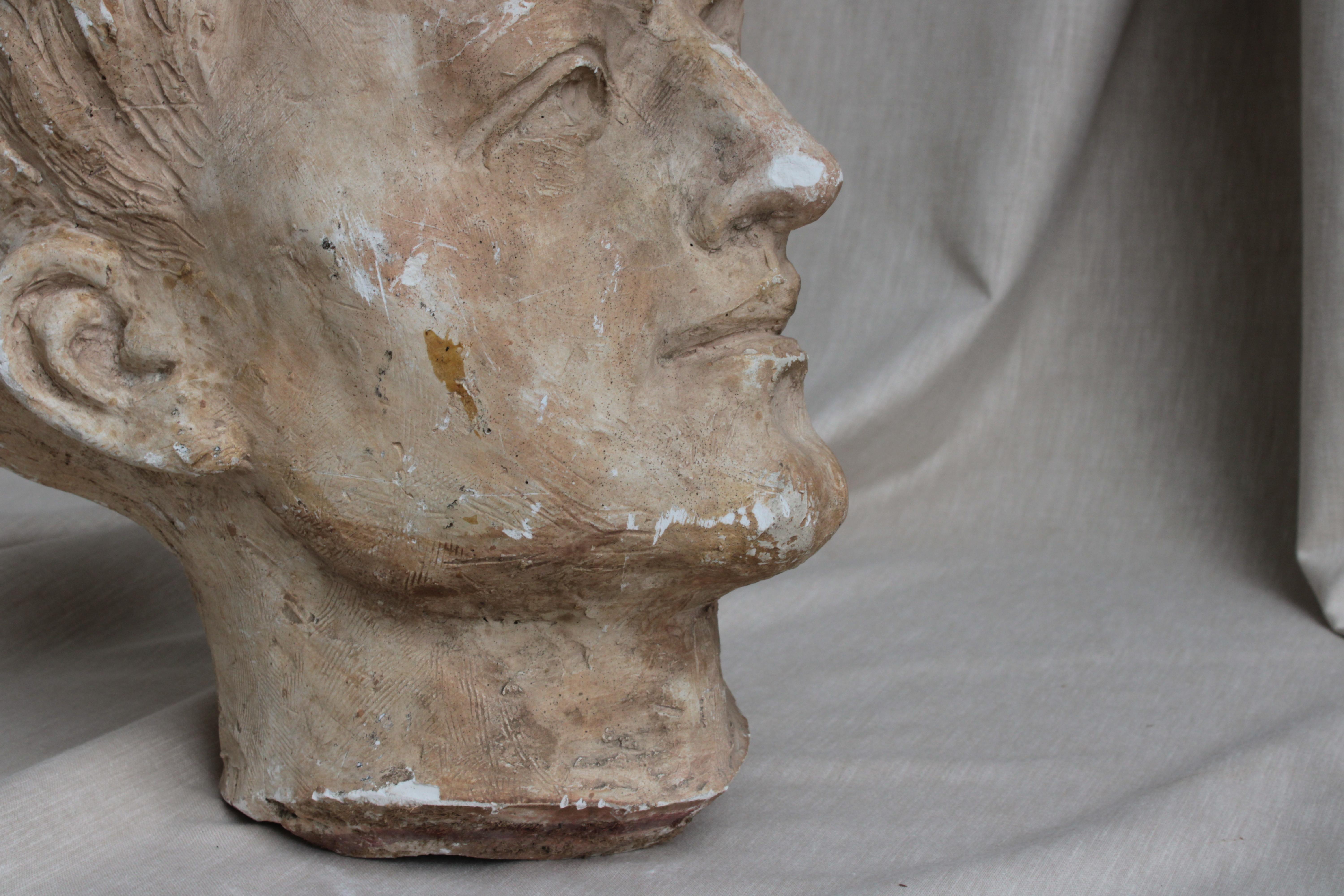 Study of Male Head in Patinated Plaster, Portugal Sec. xx In Fair Condition For Sale In Lisboa, PT