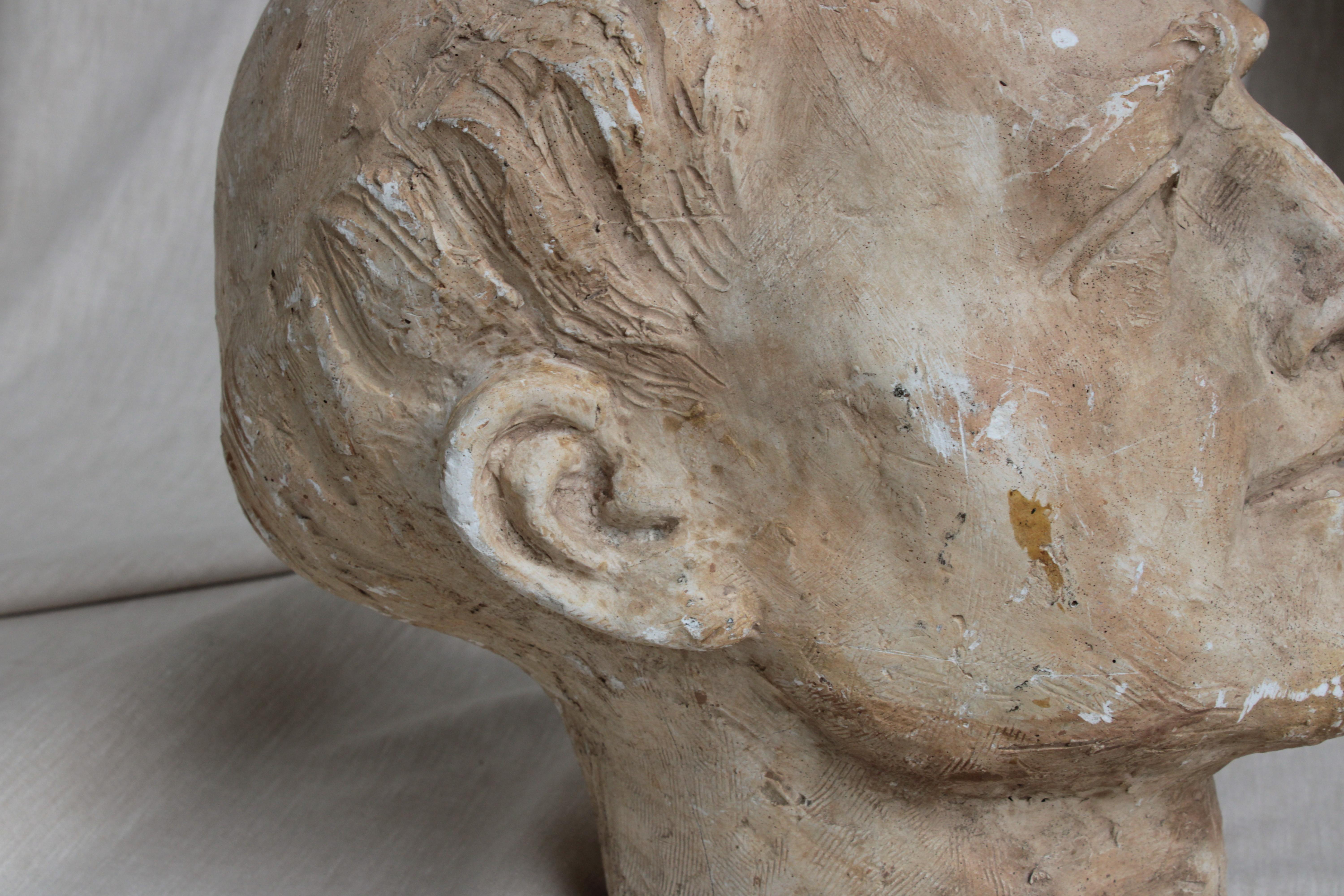 20th Century Study of Male Head in Patinated Plaster, Portugal Sec. xx For Sale
