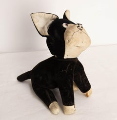 Stuffed Veltet Black & White Dog Children Toy, circa 1950