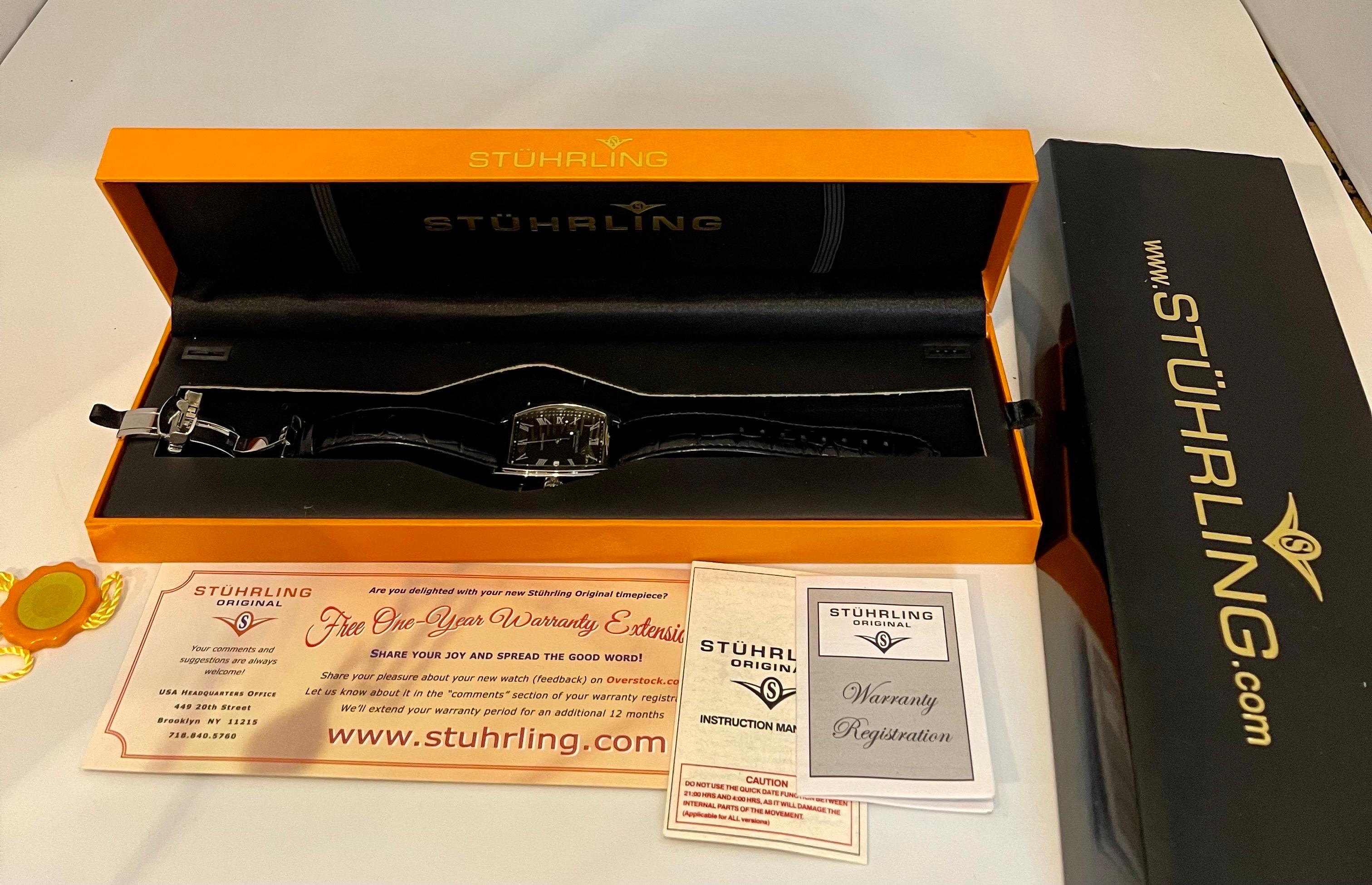 Stuhrling Brand New Watch with Box Paper and Leather Belt For Sale 5