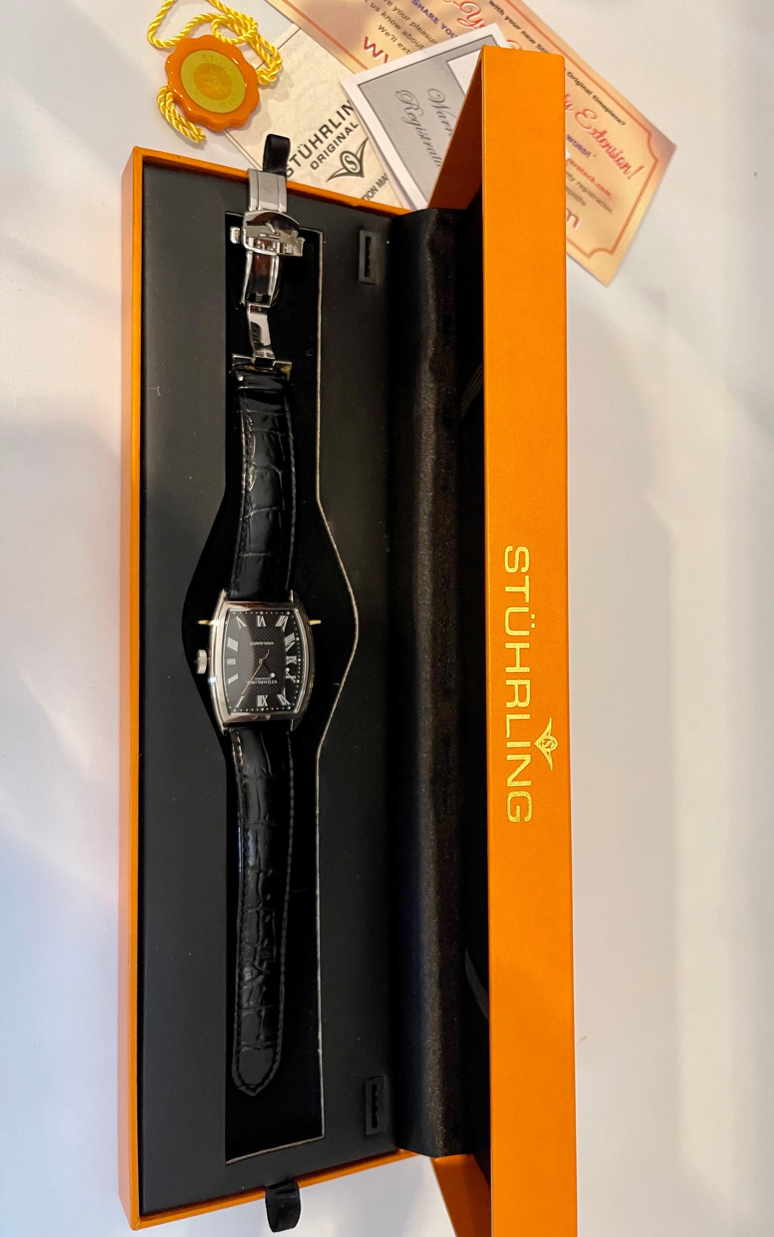 Stuhrling Brand New Watch with Box Paper and Leather Belt For Sale 2