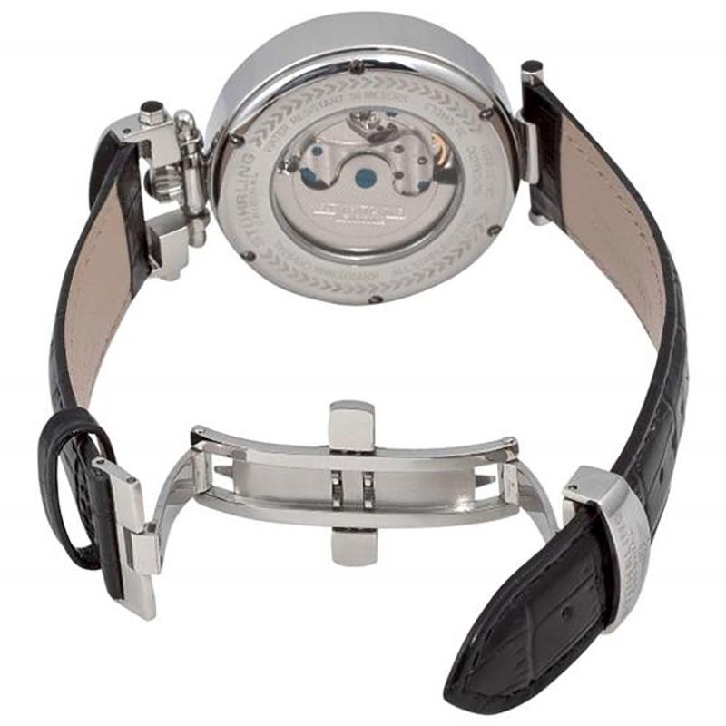 Quality automatic movement; functions without a battery; powers automatically with the movement of your arm
Dual time zone indication with open heart complication and 20 jewels
Hydraulically stamped open heart Argente Guilloche dial with mother of