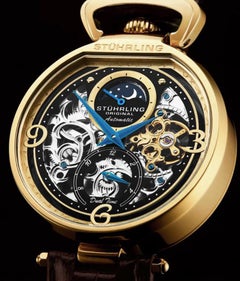 Stührling Original Men's 46mm Automatic Dual Time Skeletonized Silver-tone