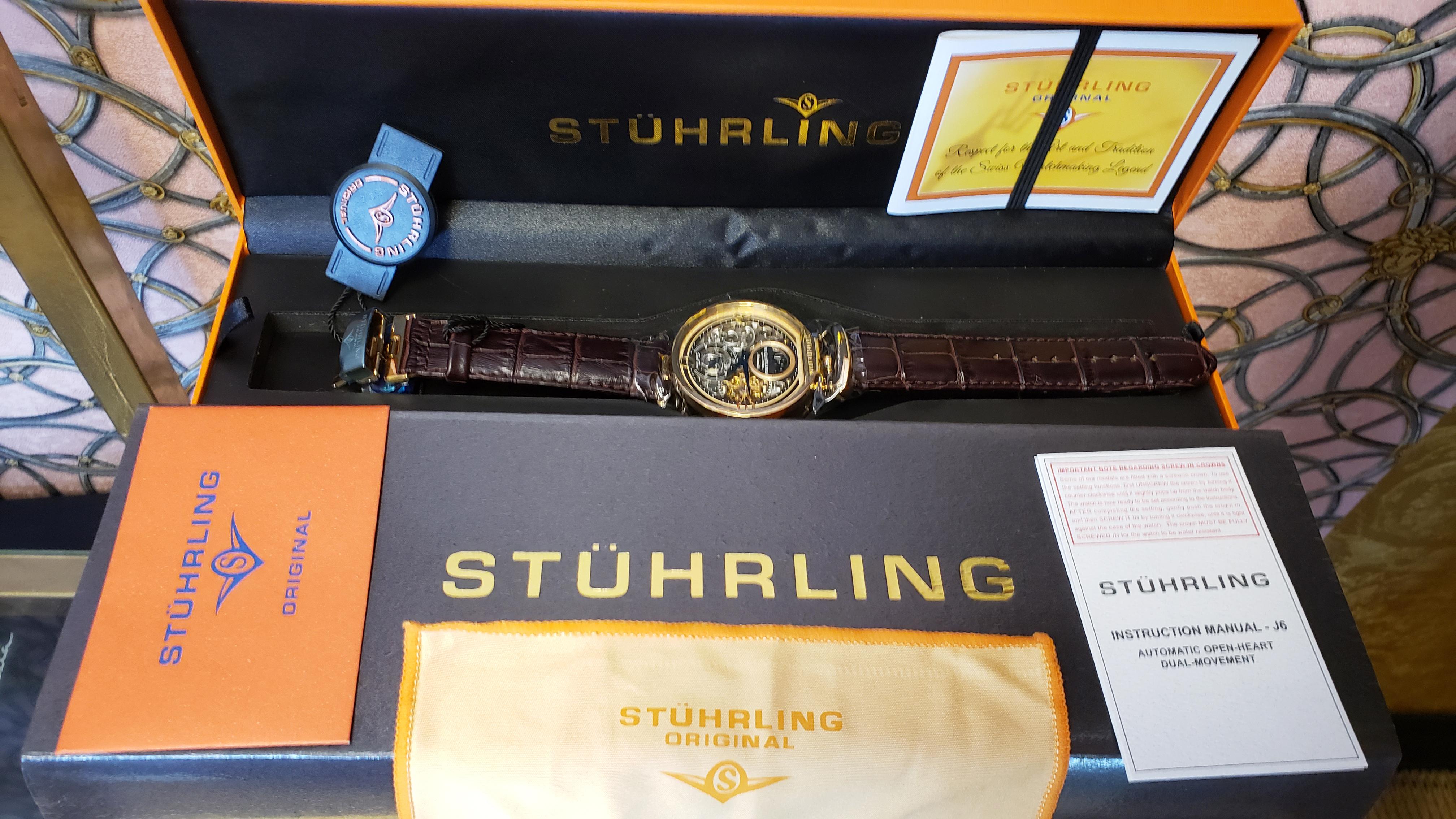 Stührling Original Herren 46mm Automatik Dual Time Skelettisiert Silber-Ton  im Angebot 1