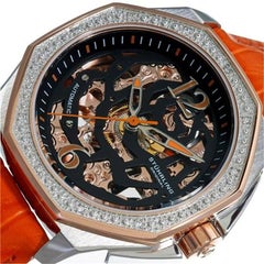Stührling Rose Gold Orange 231s.1115f1 Aquadiver Nemo Skeleton Watch