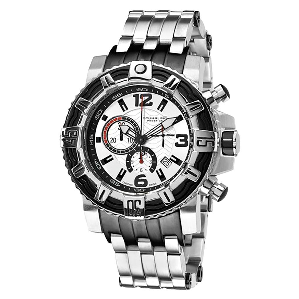 Stührling White Silver Prestige Marine Pro 319127-100 Watch For Sale