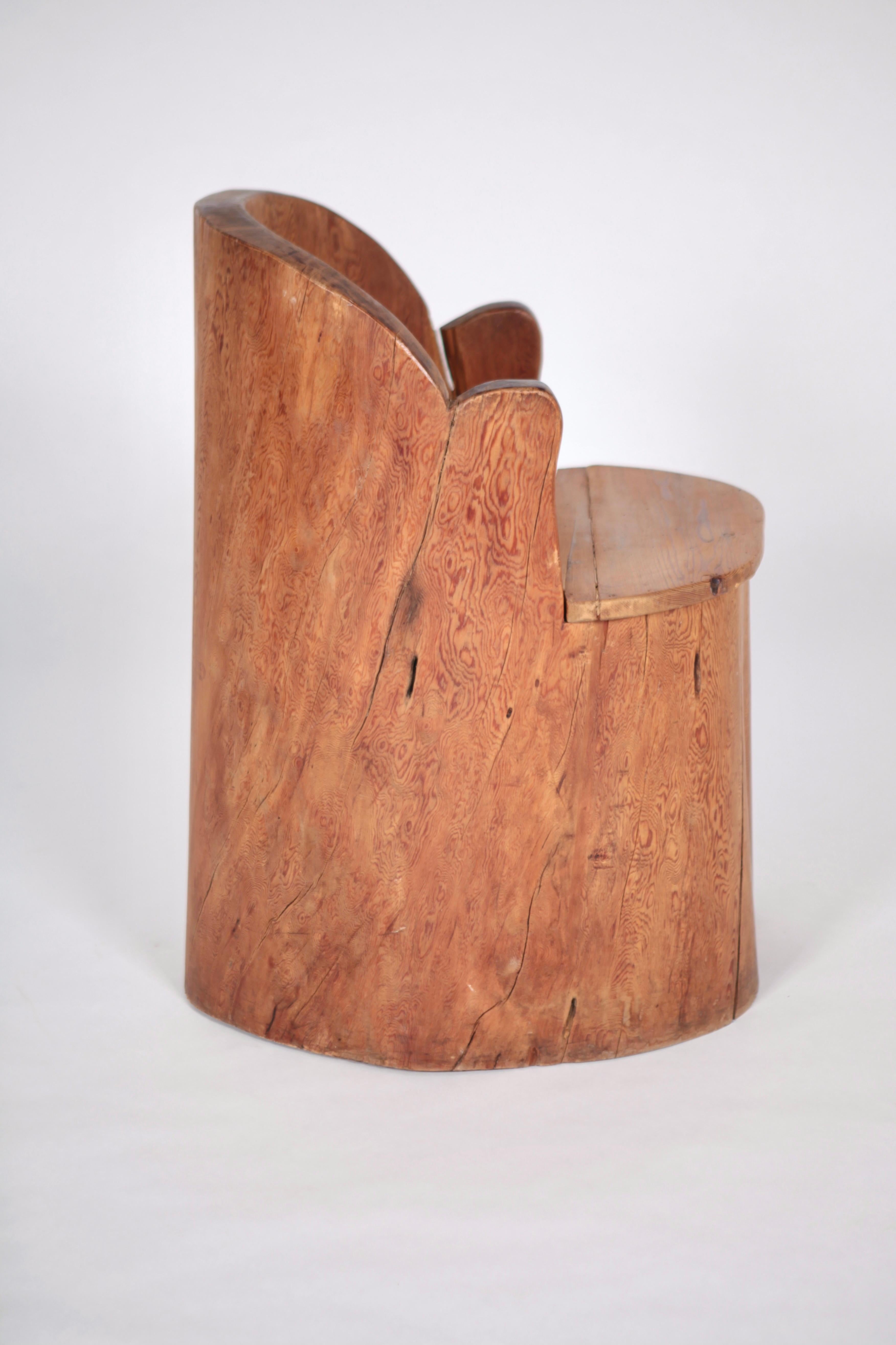 Mid-20th Century Stump Chair in Pine, Mora, Sweden 1930s. For Sale