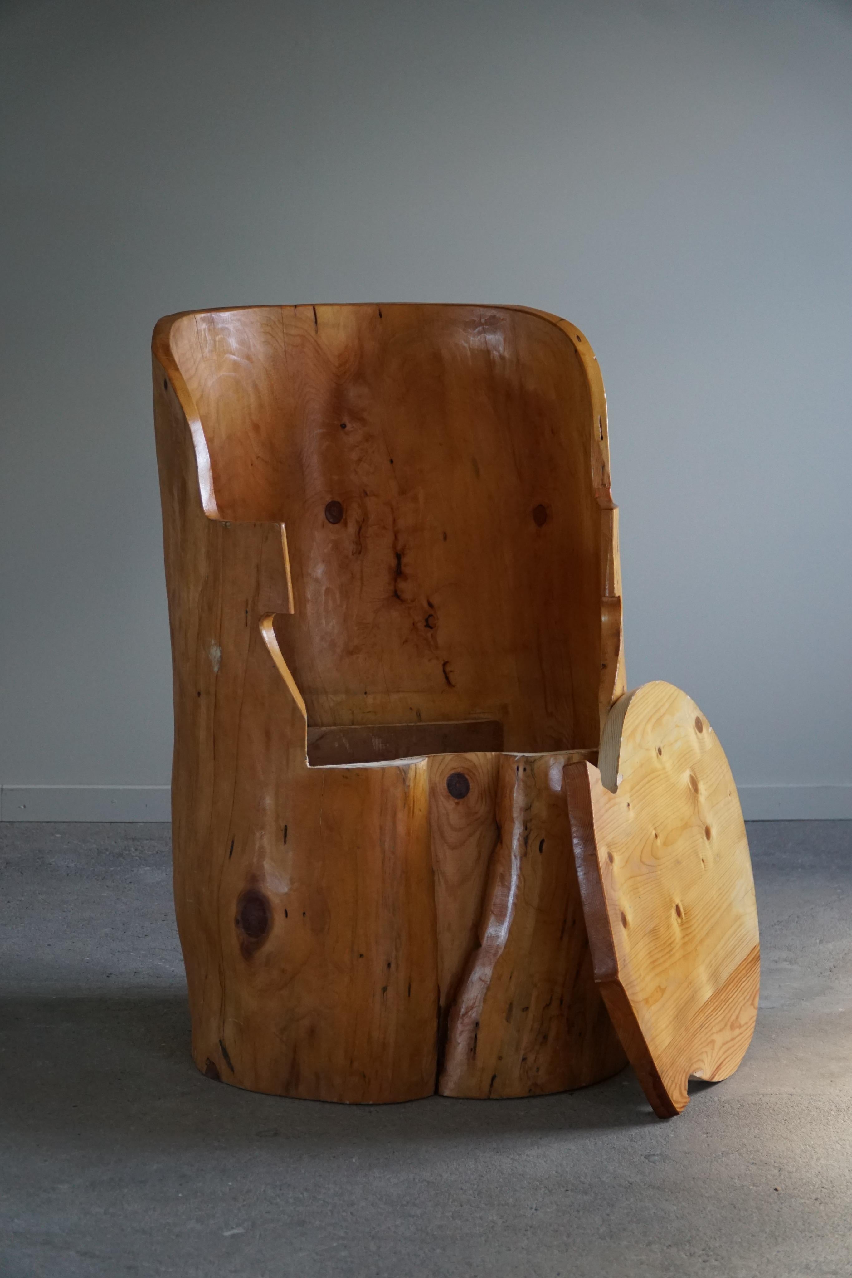 Stump Chair in Solid Birch by a Swedish Cabinetmaker, Wabi Sabi, 1950s For Sale 9