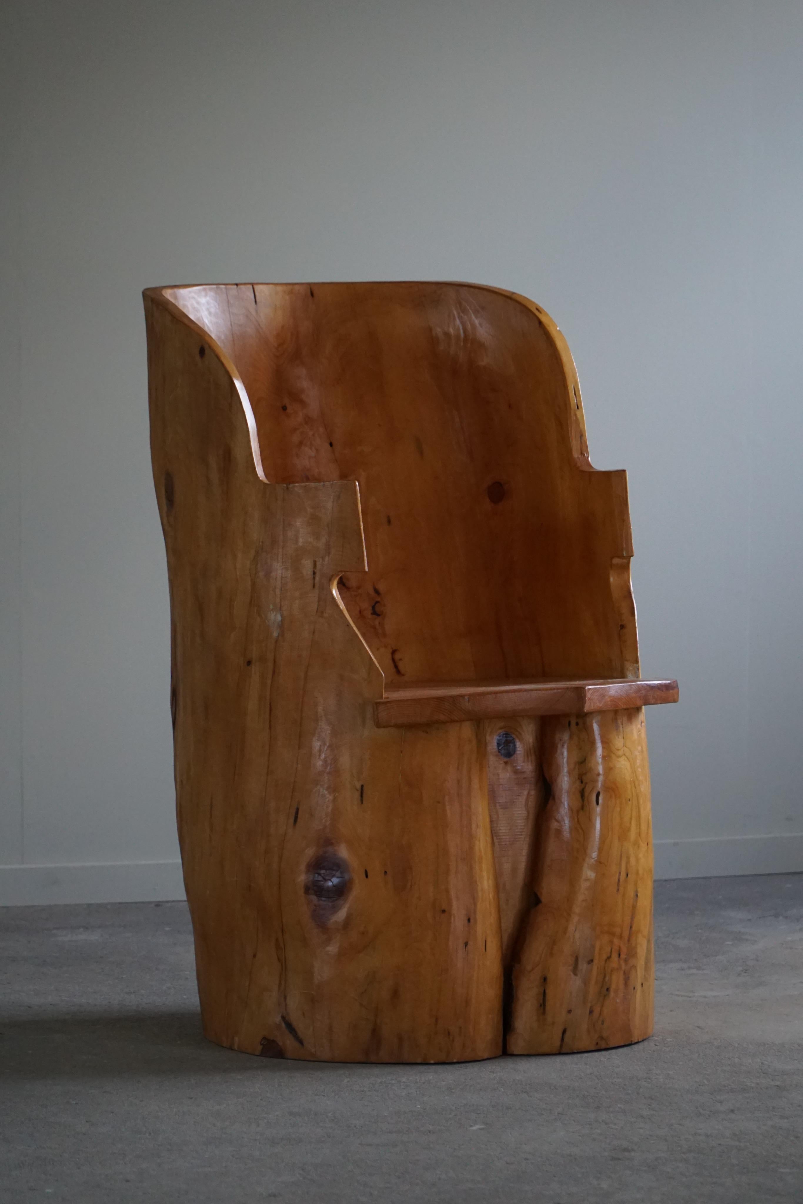 Stump Chair in Solid Birch by a Swedish Cabinetmaker, Wabi Sabi, 1950s For Sale 11